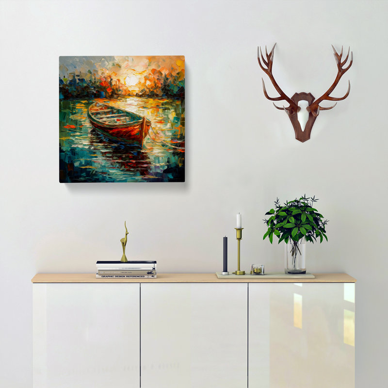 Boat On A Lake Expressionism - Wrapped Canvas - Framed Print, 50cm H x 50cm W x 3cm D