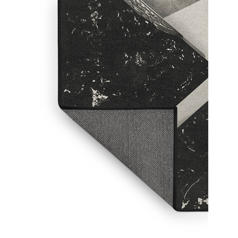 Soft Plush Eakes Modern Rustic Geometric Area Rug in Gray – Black Binding, 5' Round