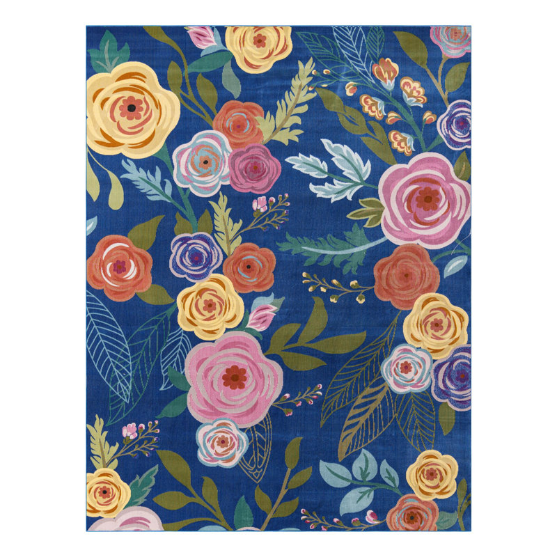 Tapis bleu marine / rouge Clydie, Rectangle 7 pi 10 po x 10 pi