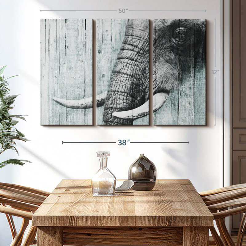 «Éléphant sur bois texturé» sur toile, H 32 po x l 50 po x P 1,25 po