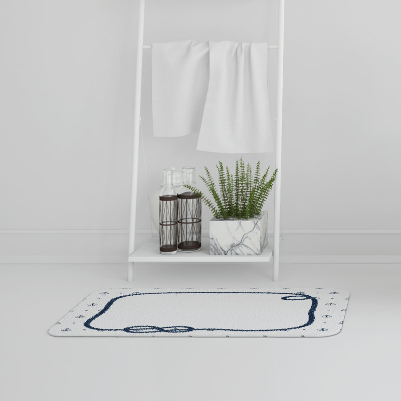 Akelah Memory Foam Non-Slip Bath Rug, Blue Polka Dots