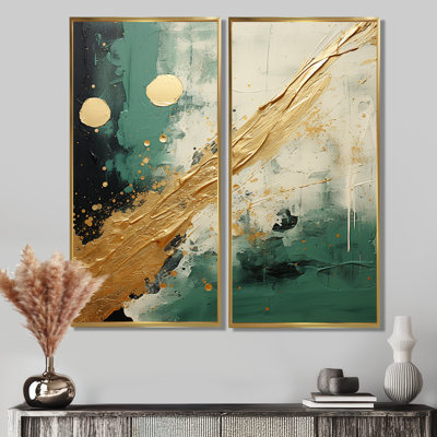 Gold And Green Paint Fusion III - Abstract Painting Canvas Print