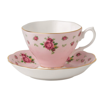 Tasse à thé et soucoupe en os rose Royal Albert New Country Roses