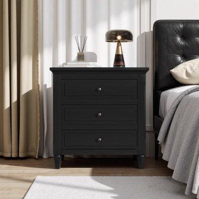 28" Modern White Nightstand with 3 Drawers - Smooth Gliding Rails, Metal Handles & Rubber Wood Legs for Bedroom, Living Room & Office by Lark Manor