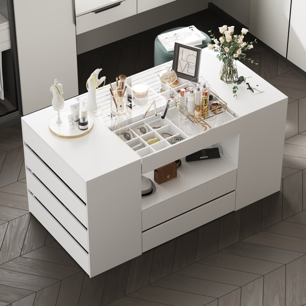 Latitude Run® 14-Drawer 1-Shelf Chest With Graceful Design And Tempered Glass Top & Reviews | Wayfair 14-Drawer 1-Shelf Chest... 