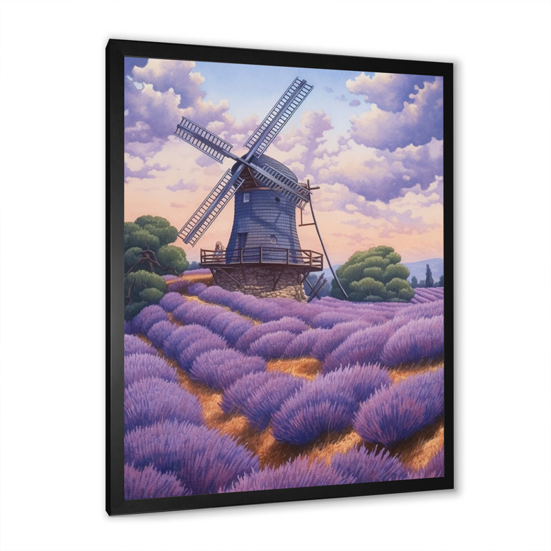 Lavande Mills III - paysages, art mural sur toile, H 40 po x l 30 po x P 1,5 po, Cadre simple noir