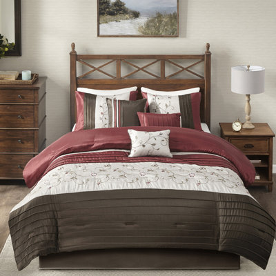 Élégant édredon très grand rouge 7 pièces - broderie et détails, 2 taies décoratives, 3 coussins décoratifs, 1 jupe de lit lavable, brodé à 100%