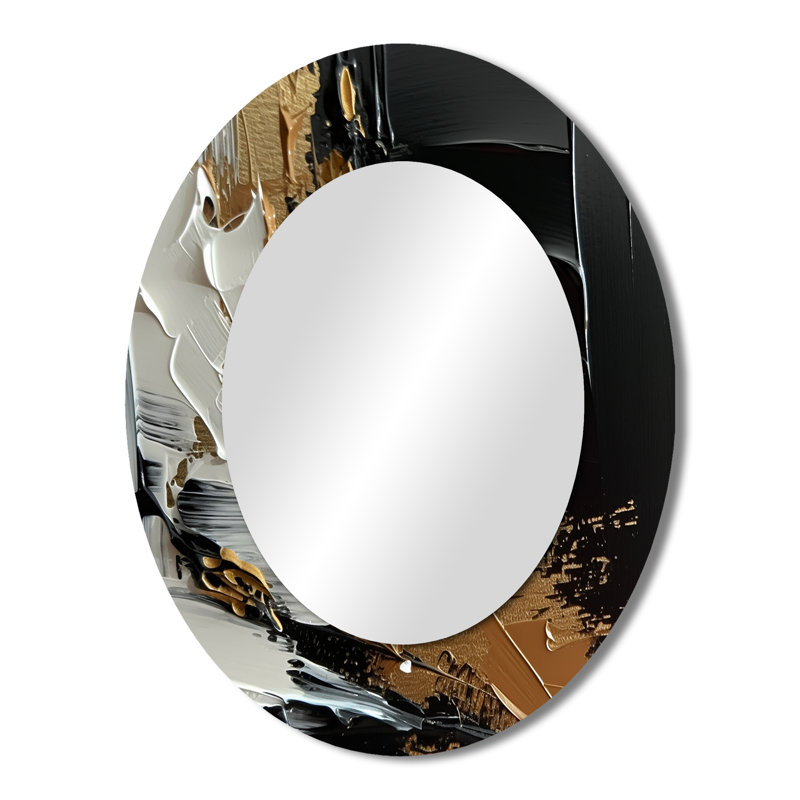 Imminent Bliss Bold Textured Gold and Black - Modern Oval Wall Mirror, 43" x 33"