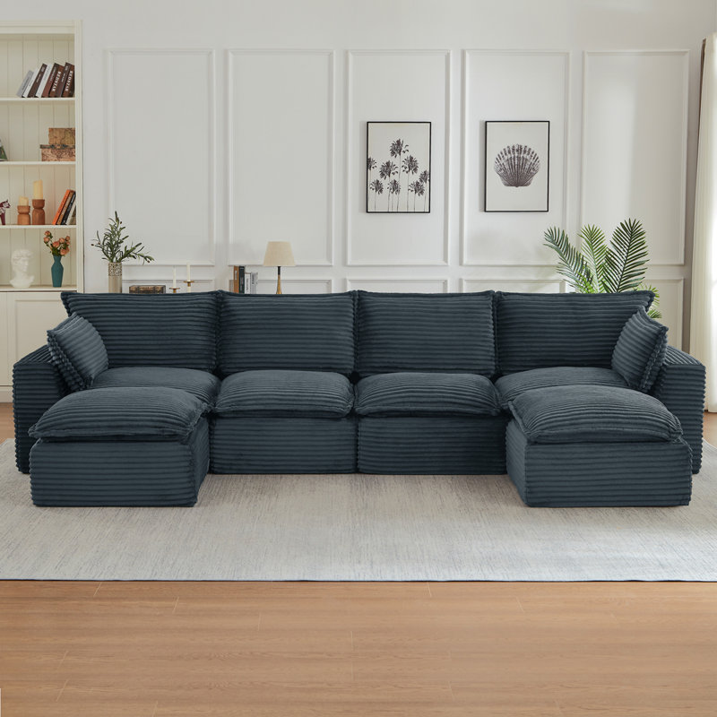 Canapés modulaires en nuage pour le salon, canapé convertible en U avec repose-pieds, Gris foncé