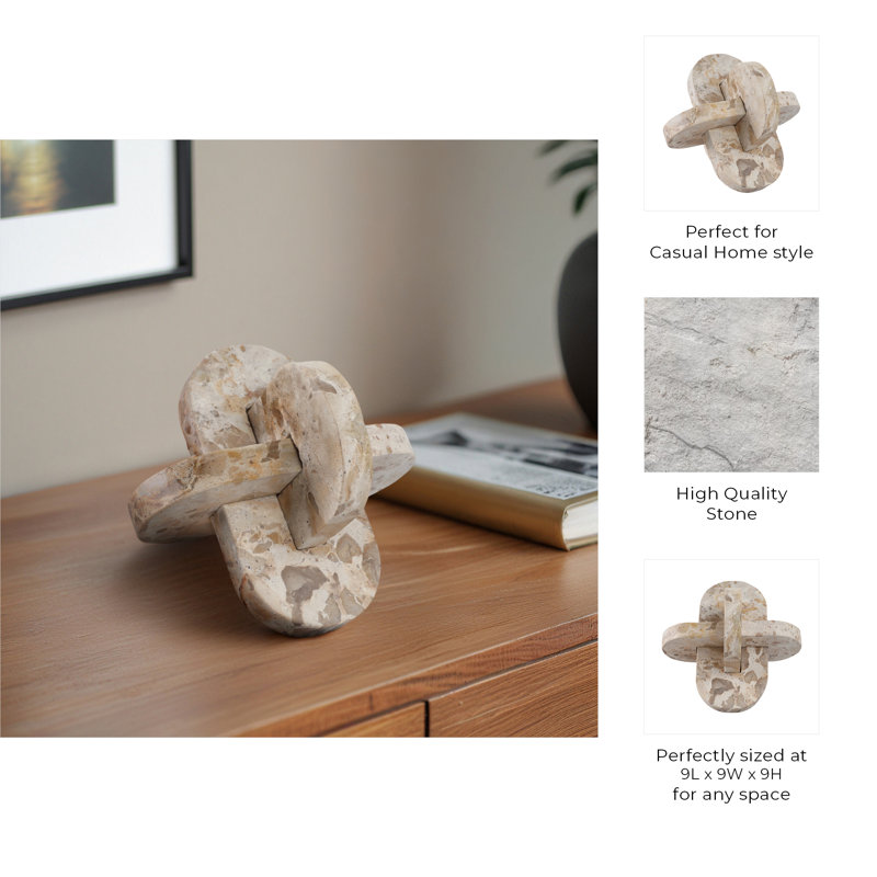 Refined Marble Knot Sculpture for Home Decor - Decorative Object Accent for Office Styling, Living Room or Shelf Decoration Display - Ivory & Tan