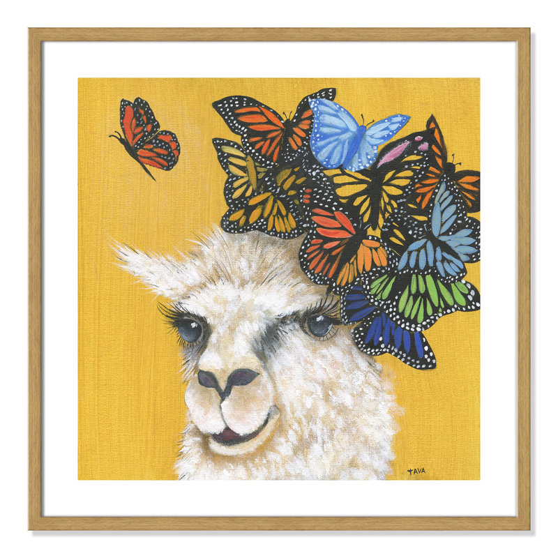 Art sur toile llama, H 27,5 po x l 27,5 po x P 1,18 po, Cadre en chêne