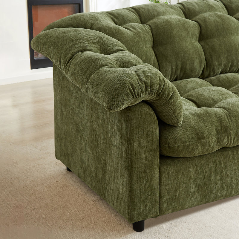 94.6" W Upholstered Chenille Cloud Sofa, Green