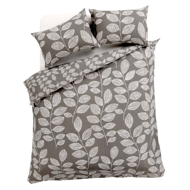 Polyester No Pattern Duvet Cover Set with Pillowcases, Grey, Double Duvet Cover Set + 2 Pillowcases