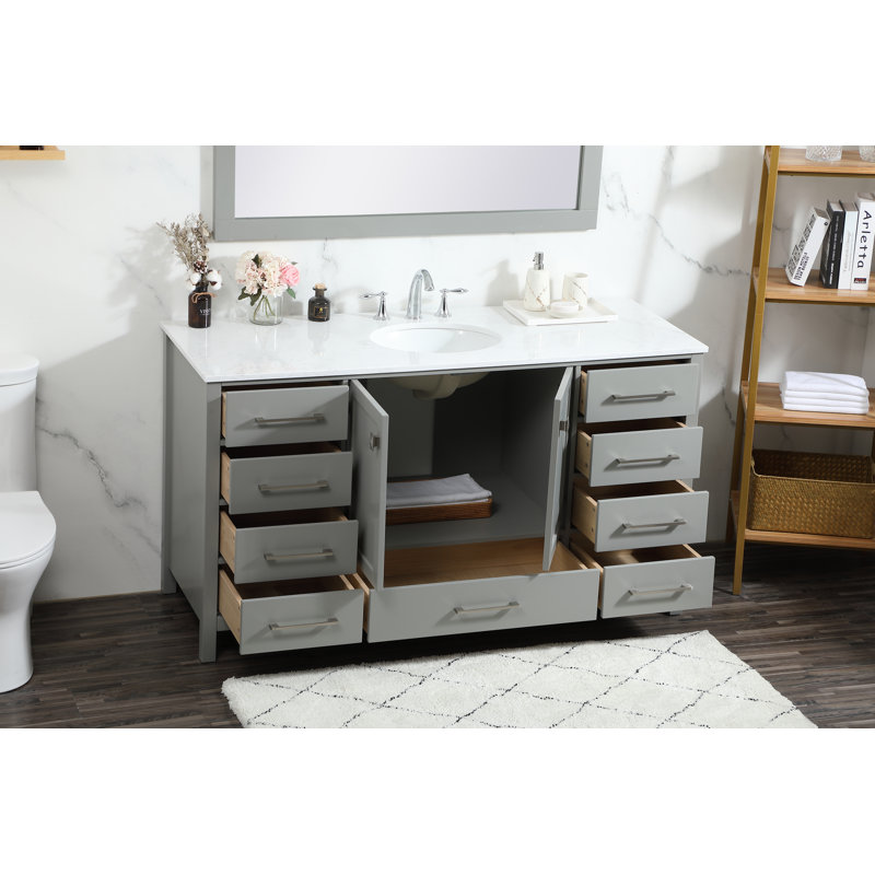 Irene 60'' Single Bathroom Vanity with Engineered Marble Top, Gray