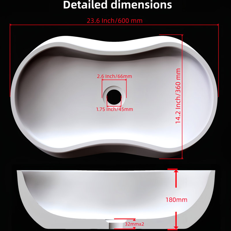 Vasque de salle de bain en marbre gris de luxe, 36 cm de large, 18 cm de haut, surface semi-polie, s'adapte à différentes configurations, pierre naturelle 600 x 360 x 180 mm, silhouette ondulée.