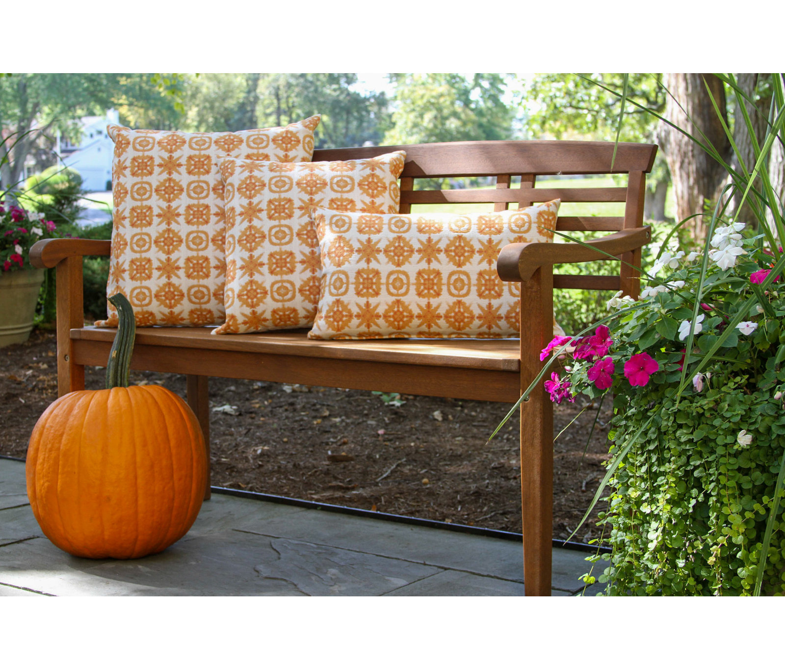 Liza Pillow Cover & Insert Square in Orange/White, 16" x 16"
