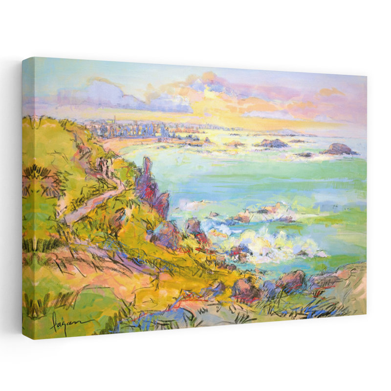 Art contemporain, paysage impressionniste moderne côtier paisible, H 32 po x l 48 po