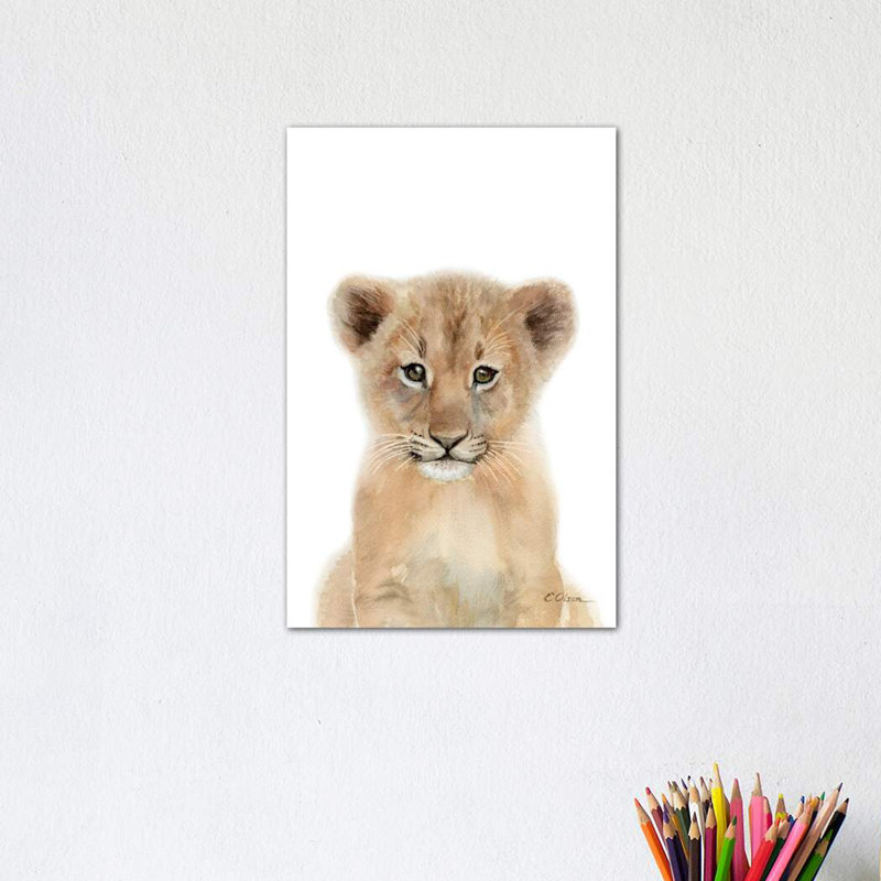 Bébé lionceau - reproduction d'art, H 12 po x l 8 po x P 0,75 po, Toile tendue, Pas de tapis