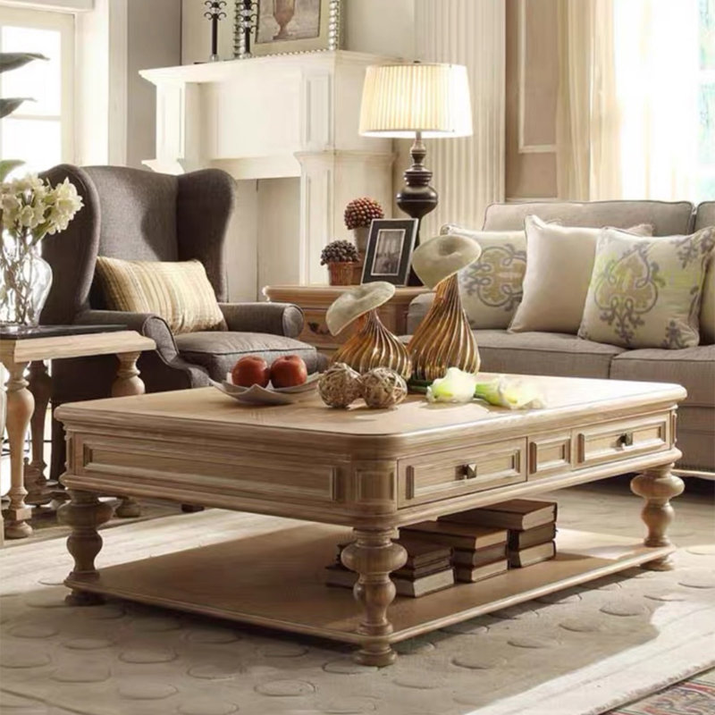 American Vintage Solid Wood Coffee Table, 17.7" H x 59.1" L x 27.6" W