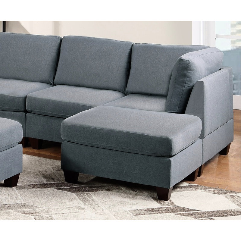 Canapé modulaire 9 pièces gris avec tissu en lin, repose-pieds et siège confortable