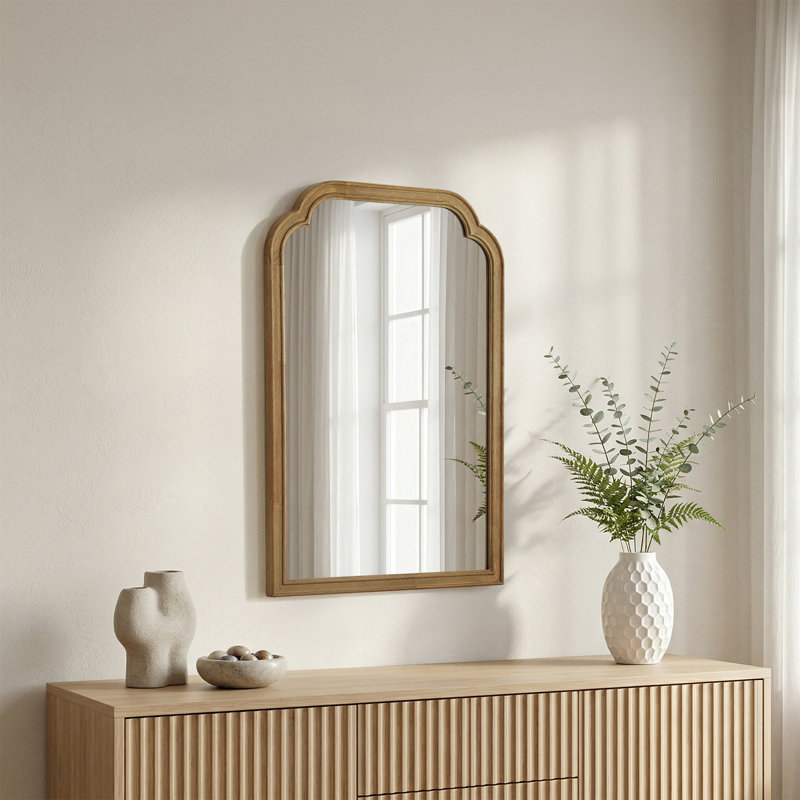 Ancalin Solid Wood Arched Wall Mirror, Natural Wood, 30" x 20"