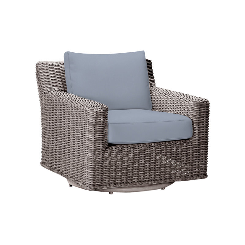 Fauteuil d'extérieur pivotant rustique en résine tressée N-Dura, Welt, Sunbrella® ‑ Arbor Chambray colombe, Huître