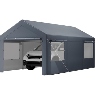 Abri d'auto robuste, garage portatif avec fenêtres à enroulement et housse toutes saisons, tente de voiture pour voiture, camion, bateau, voiture, 10 * 20 pi, gris avec parois latérales