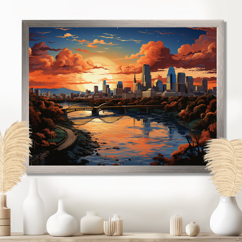 City City Popart I - Austin, art mural, Cadre flottant doré, H 12 po x l 20 po x P 1 po