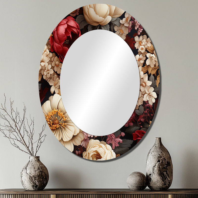 Treport - Miroir mural ovale rose, H 40 po x l 30 po