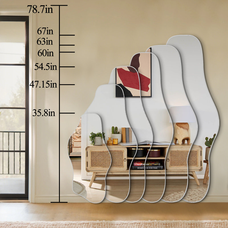 Miroir asymétrique moderne sans cadre, miroir mural décoratif irrégulier, 35,8 po x 17,7 po, 35.8"x17.7", Silver