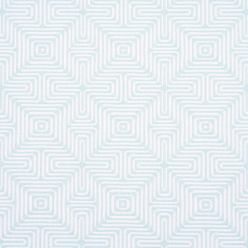 Schumacher x Trina Turk Amazing Maze Indoor/Outdoor Fabric, Aqua Breeze