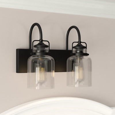 Éclairage pour salle de bain à intensité variable 2 lumières avec abat-jour en verre transparent Loucks 14 po