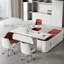 Bureau de direction en L 86,61 po blanc et rouge avec armoire latérale et serrure à combinaison-869292181