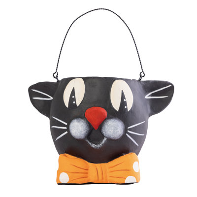 Seau décoratif pour chat en papier mâché noir pour l'Halloween