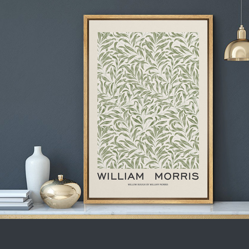 Natural Framed Canvas Print with Green Willow Bough Pattern, 24"x36"