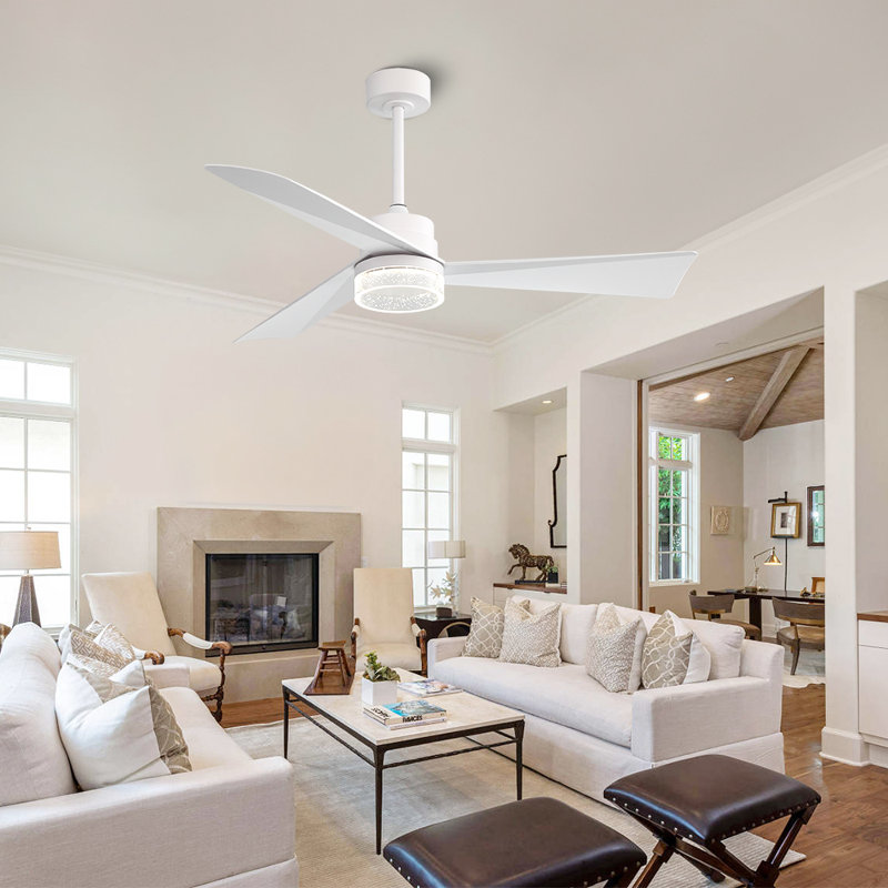 52-inch 3 Abs Blades Indoor Ceiling Fan With Led Light Belt And Remote, Blanc