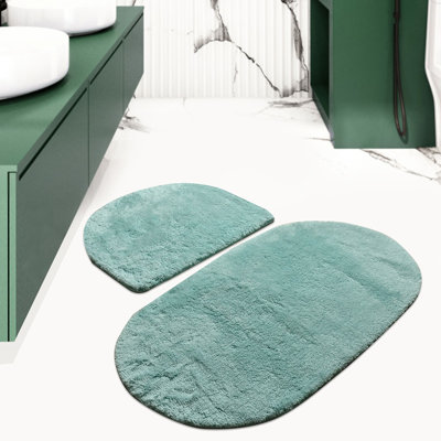 Ensemble de tapis de bain en acrylique de qualité supérieure (2 pièces), couleur menthe, 19,7 po x 23,6 po et 23,6 po x 39,4 po | 100% acrylique, hauteur de poils de 0,8 pouce, antibactérien, antidérapant, lavable à la machine | Idéal pour une expérience de salle de bain confortable et sécuritaire