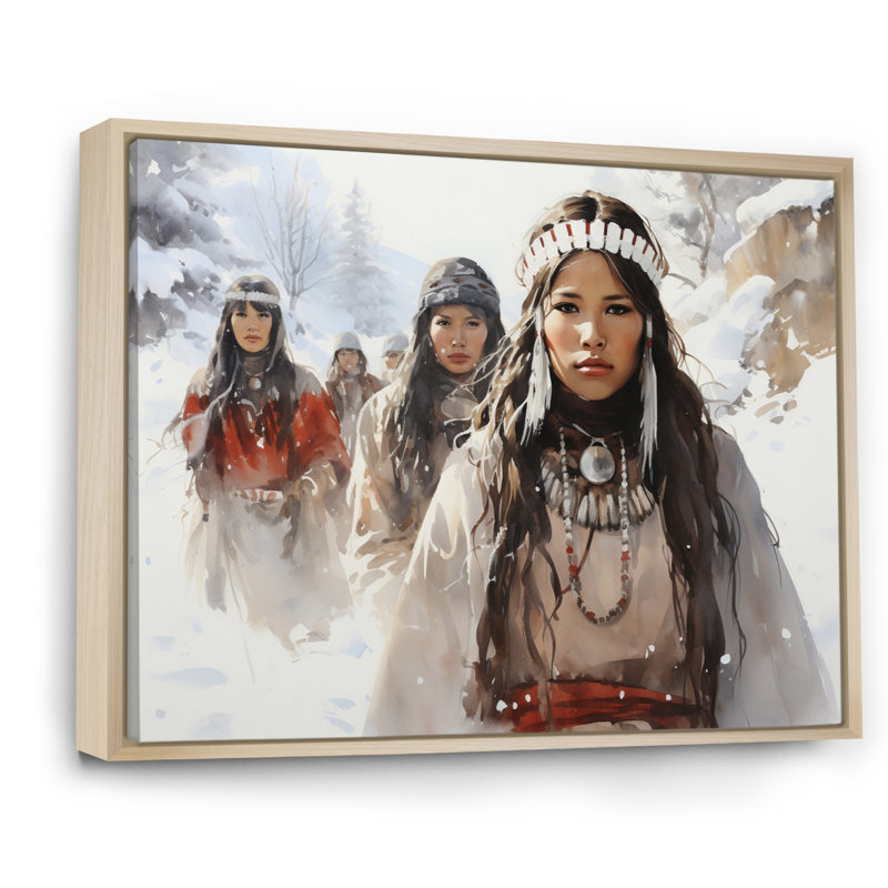 " Native Art Winters Dream Portrait ", H 34 po x l 44 po x P 1,5 po, Cadre naturel flottant