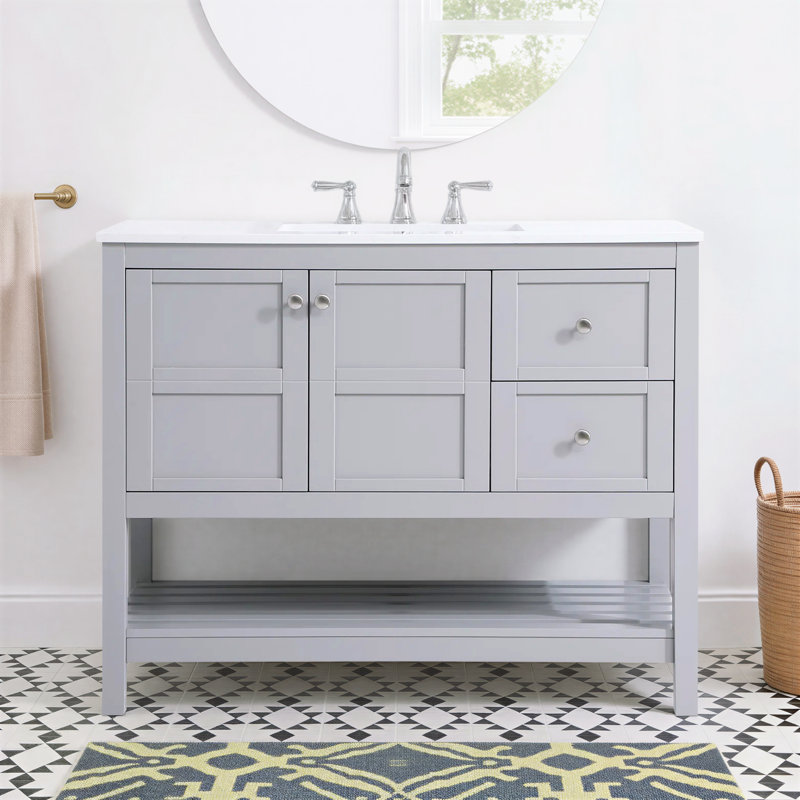 Elena 42'' Single Bathroom Vanity with Engineered Marble Top, Gray