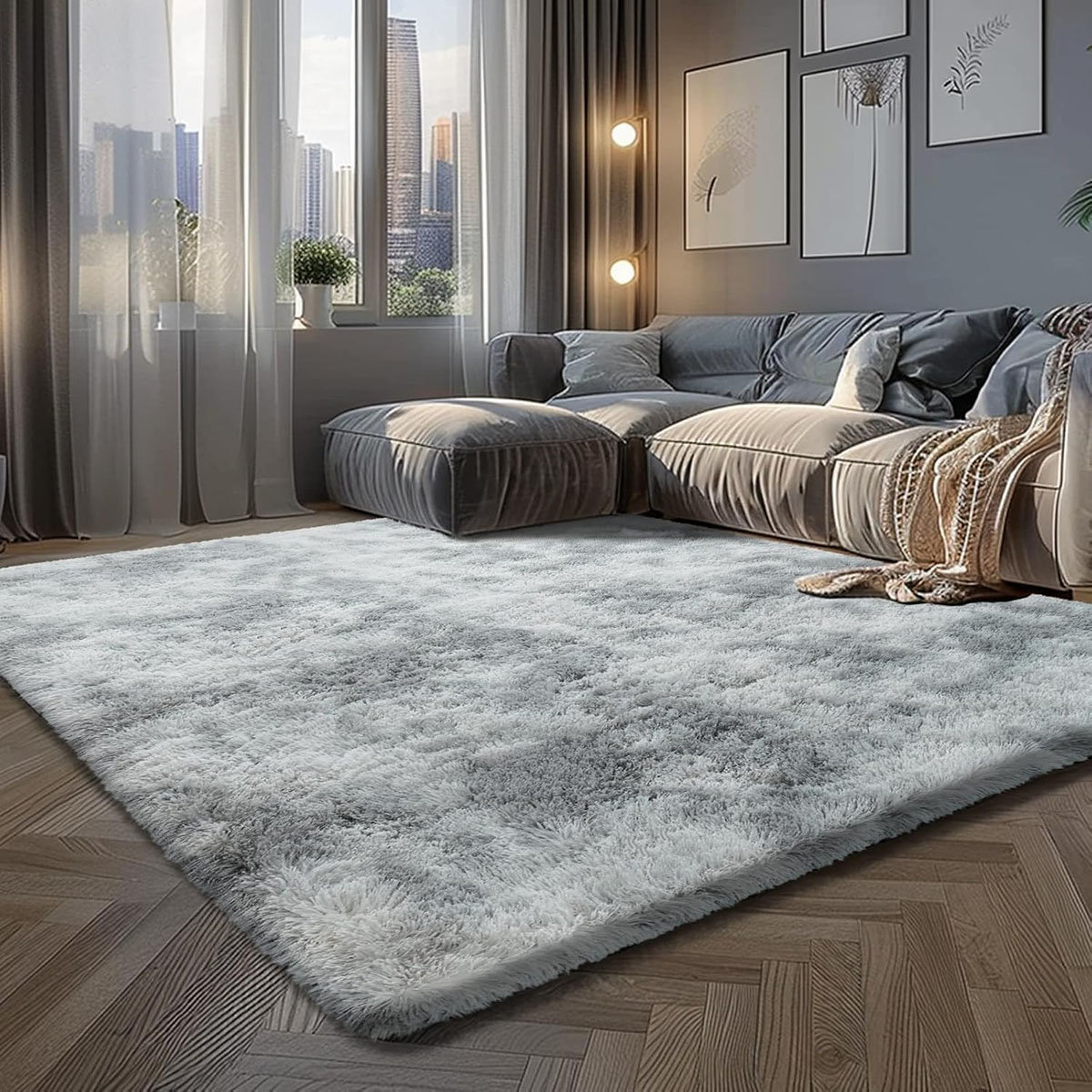 Mercer41 Fluffy Rug Shaggy Area Rug, Mottling Grey 8X10 Area Rugs For ...