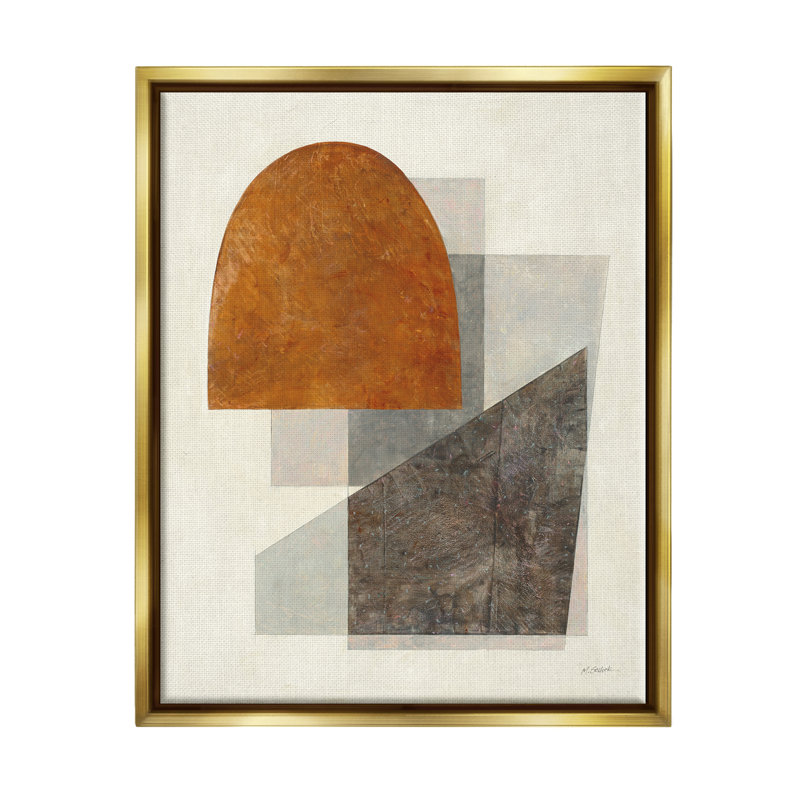 Formes géométriques terreuses, impression sur bois, Cadre flottant métallique doré, H 31 po x l 25 po x P 1,7 po