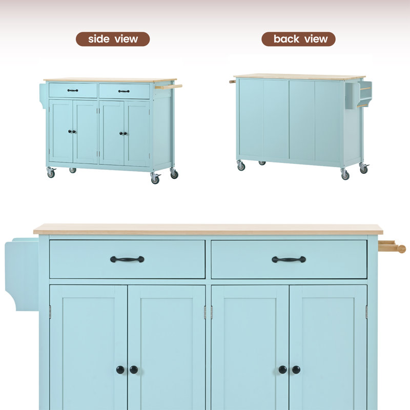 Ayyan Wood Kitchen Cart, Mint Green