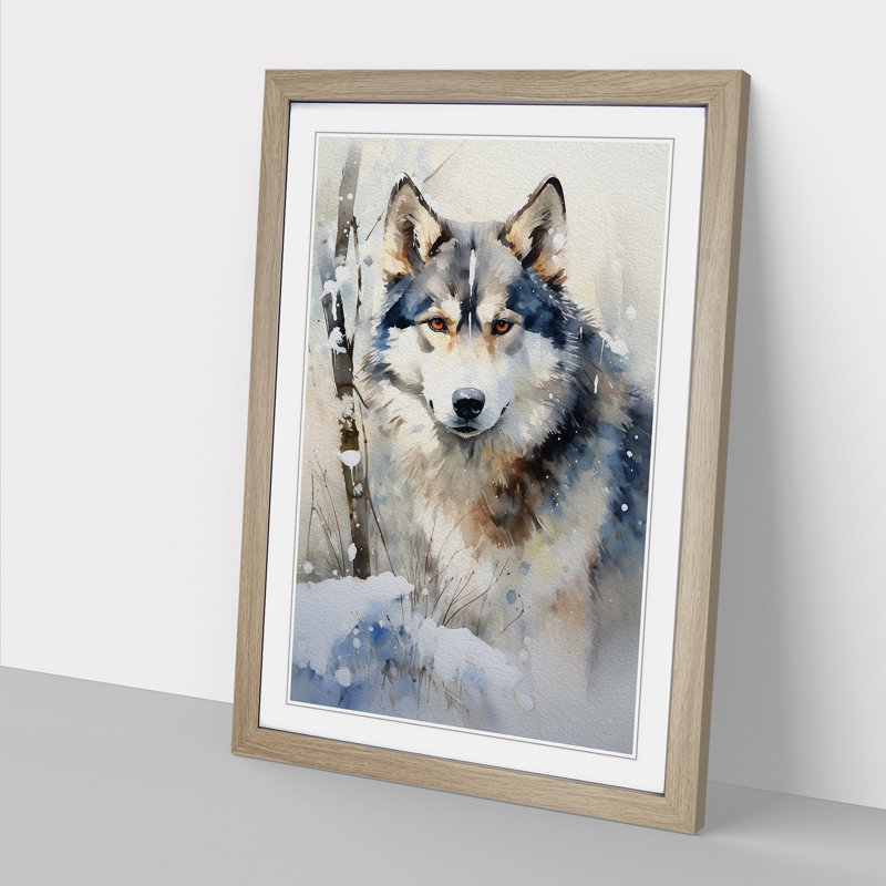 Husky Informel - Single Picture Frame Print on Wood, Oak, 64cm H x 46cm W x 2cm D