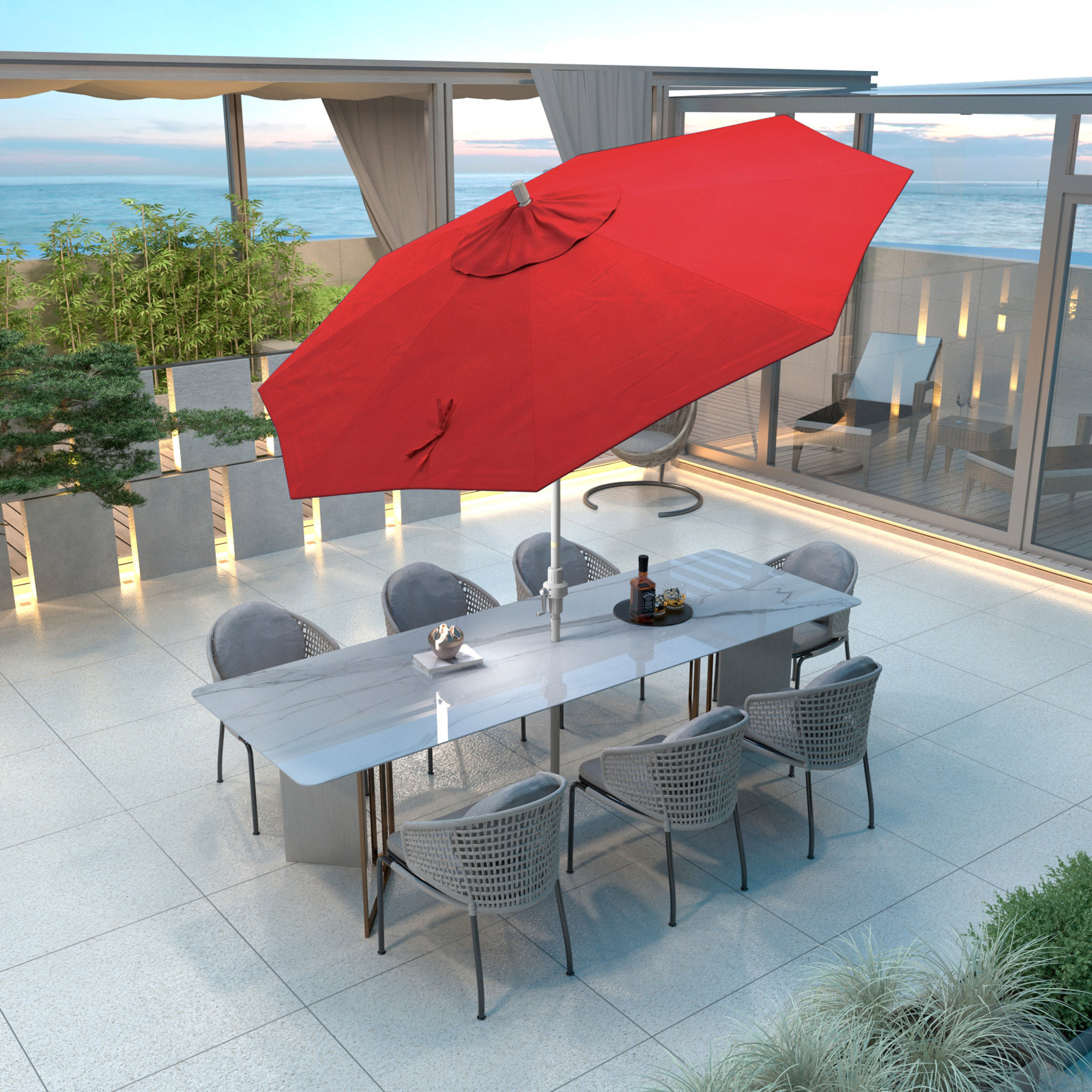 Calline 108'' Outdoor Umbrella, Red- Olefin