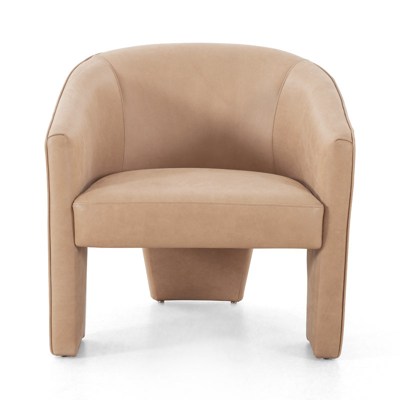 Brayson Upholstered Barrel Chair, Palermo Nude Genuine Leather