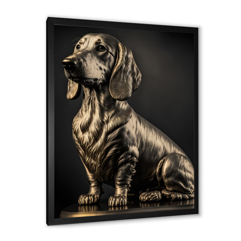 Portrait d'un teckel glam noir II - reproduction sur toile, Impression noire sur toile encadrée, L 30 po x H 40 po
