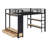 Metal Loft Bed Frame With Wardrobe,Storage Shelves And Pegboard