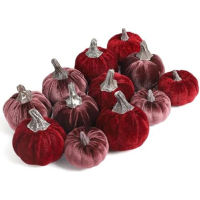 12Pcs Velvet Fake Pumpkins Fall Decor Faux Small Foam Fabric Pumpkin For Autumn Table Centerpiece Party Farmhouse Harvest Thanksgiving (Burgundy/Mulberry)
