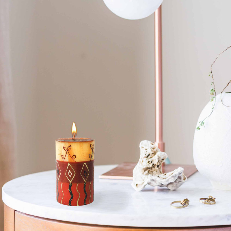 Unscented Pillar Candle, Orange/Brown/Black