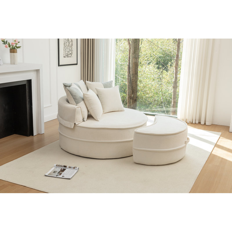 Fauteuil demi-tonneau rembourré avec repose-pieds, Beige